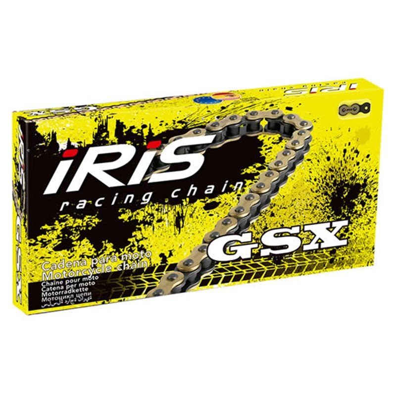 Iris, 420 GSX-136 řetěz (136 článků) bez O-kroužků (se spojkou), zlatá barva