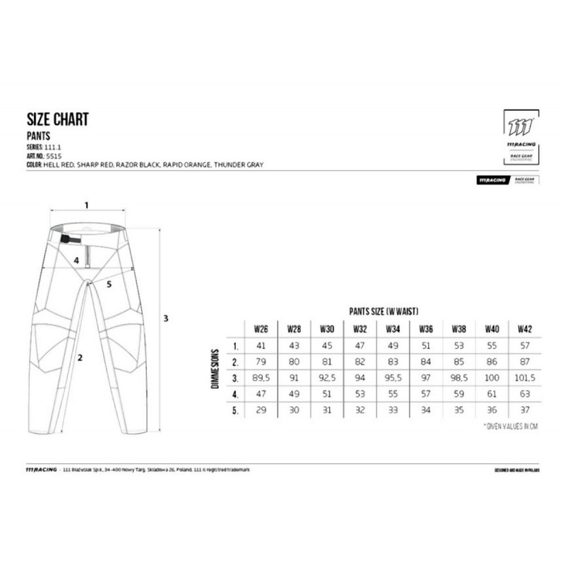 111 RACING SPODNIE MOTO 111.1 - SHARP RED KOLOR CZERWONY/BIAŁY ROZMIAR 32