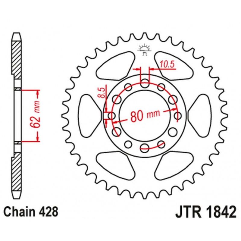 JT ZĘBATKA TYLNA 842 42 YAMAHA YZ 80 '81-83', DT 125/175 '74-77',TW 125 '99-02', TW 200 '89-', XT 350 '85-00' (84242JT) (ŁAŃC428