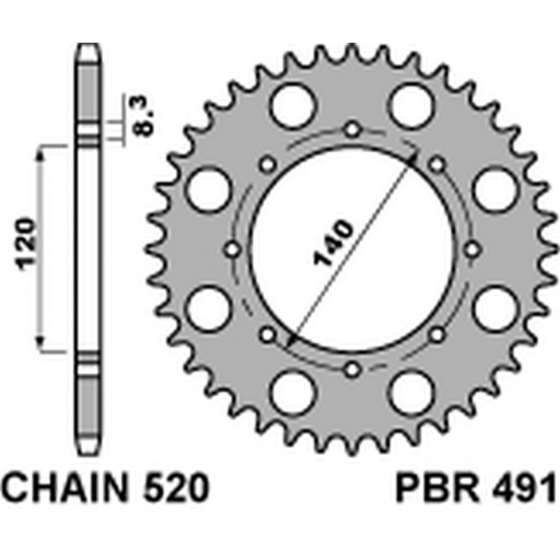 PBR 2022/03 ZĘBATKA TYLNA 491 40 C45 KAWASAKI KLE 500 '97-'07, KLR 650 '87-'17, W 800 '18-'20 (JTR487.39) (ŁAŃC.520)