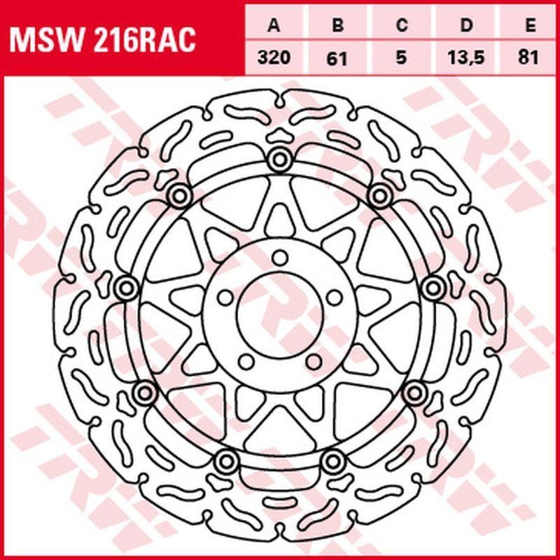 TRW LUCAS ZF TARCZA HAMULCOWA PRZÓD KAWASAKI ZX-7R/RR '96-'02, ZXR 750 '91-'95, ZX-9R '94-'04, ZZR 1100 '93-'01, ZX-12R '00-'03,