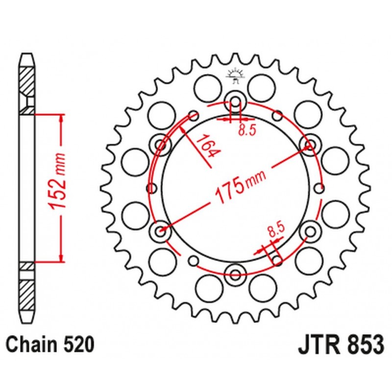 JT ZĘBATKA TYLNA 856 46 ALUMINIOWA RACELITE YAMAHA YZ/YZF '88-'98 (85646JTA) (ŁAŃC. 520) KOLOR CZARNY