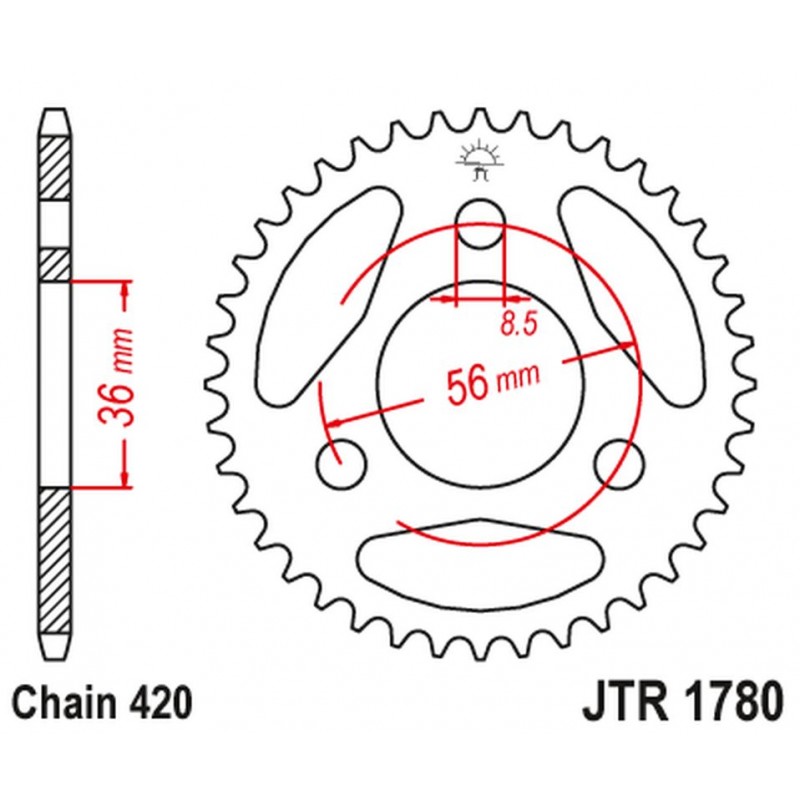 JT ZĘBATKA TYLNA KAWASAKI KDX 50 '03-06', SUZUKI JR 50 '85-06' (ŁAŃC.420)