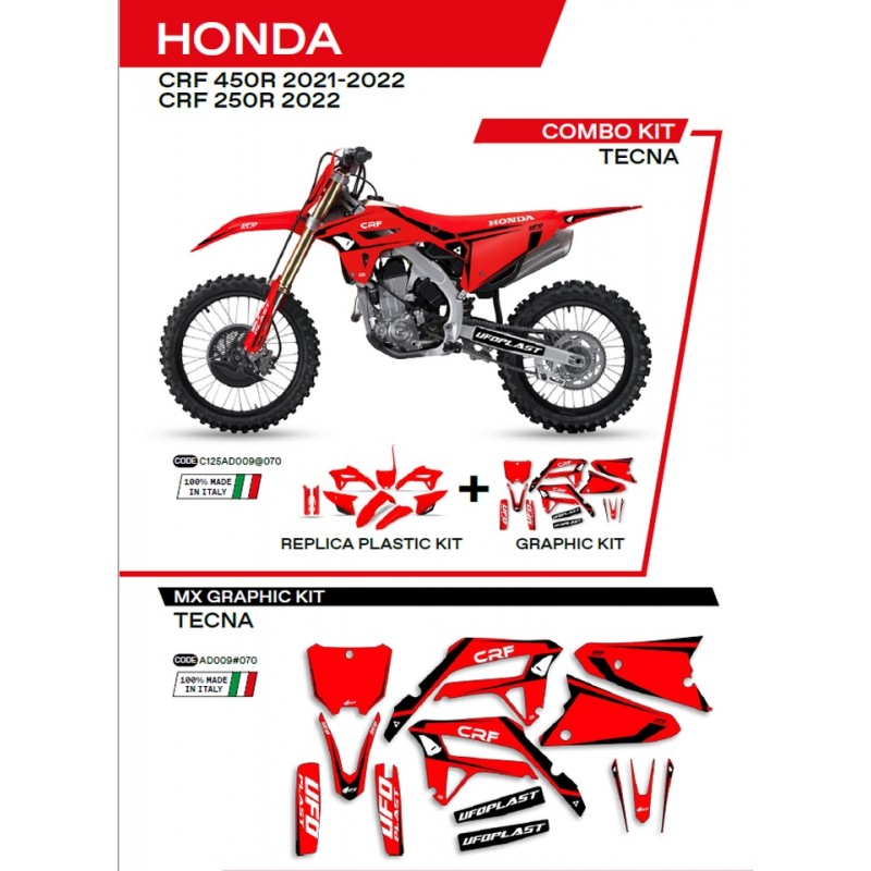 UFO 2022/06 KOMPLET PLASTIKÓW PLUS KOMPLET NAKLEJEK (OKLEIN) HONDA CRF 250R '22 TECNA KOLOR CZERWONY