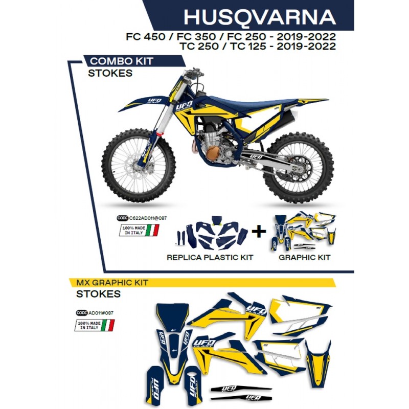 UFO 2022/06 KOMPLET PLASTIKÓW PLUS KOMPLET NAKLEJEK (OKLEIN) HUSQVARNA TC 125 '19-'22 STOKES KOLOR NIEBIESKI