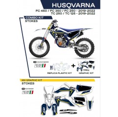 UFO 2022/06 KOMPLET PLASTIKÓW PLUS KOMPLET NAKLEJEK (OKLEIN) HUSQVARNA TC 125 '19-'22 STOKES KOLOR OEM (BIAŁY/NIEBIESKI)