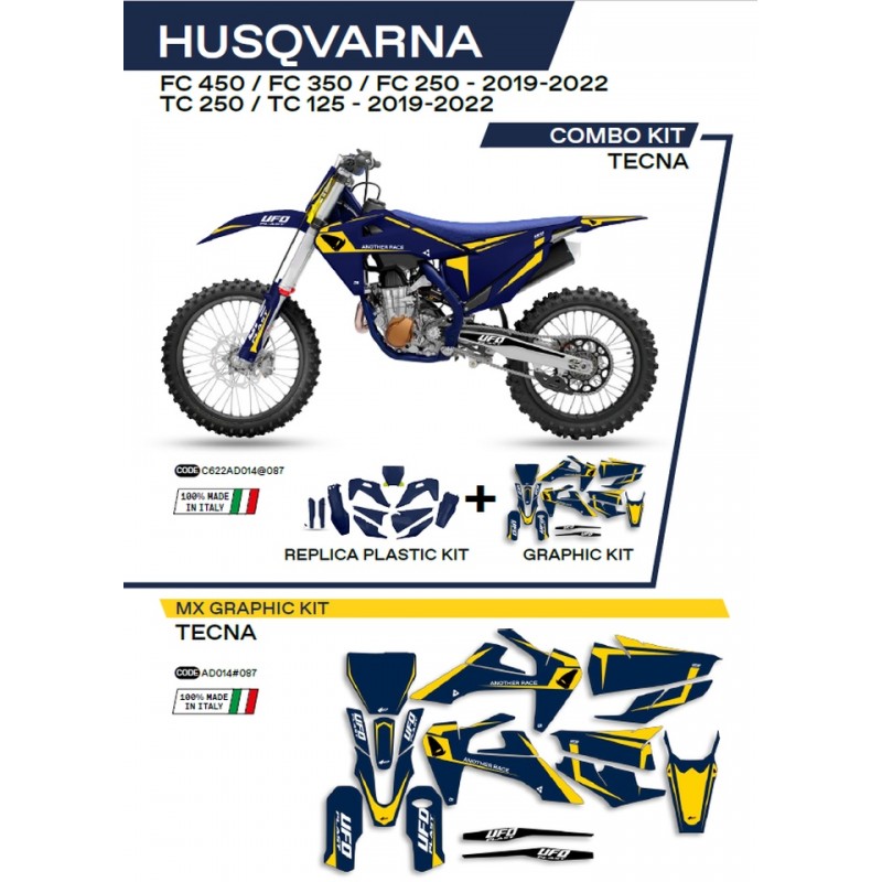 UFO 2022/06 KOMPLET PLASTIKÓW PLUS KOMPLET NAKLEJEK (OKLEIN) HUSQVARNA TC 125 '19-'22 TECNA KOLOR NIEBIESKI