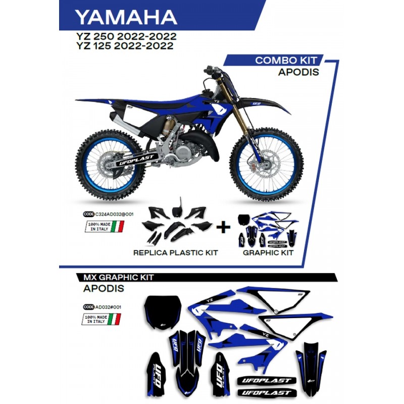 UFO 2022/06 KOMPLET PLASTIKÓW PLUS KOMPLET NAKLEJEK (OKLEIN) YAMAHA YZ 125 '22 APODIS KOLOR CZARNY