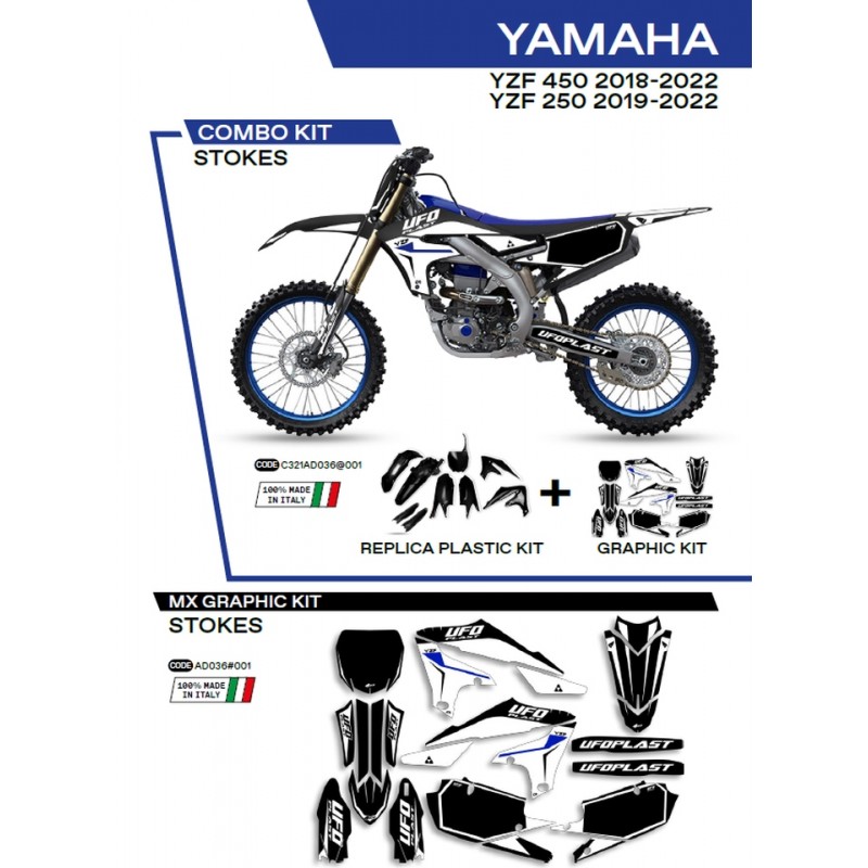 UFO 2022/06 KOMPLET PLASTIKÓW PLUS KOMPLET NAKLEJEK (OKLEIN) YAMAHA YZF 250 '19-'22 STOKES KOLOR CZARNY