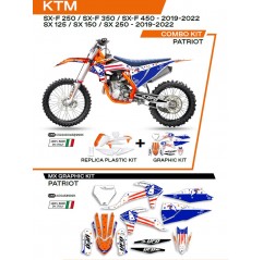 UFO 2022/06 KOMPLET PLASTIKÓW PLUS KOMPLET NAKLEJEK (OKLEIN) KTM SX 125 '19-'22 PATRIOT KOLOR OEM ( BIAŁY/ NIEBIESKI)