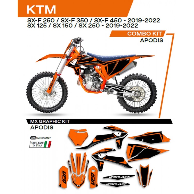 UFO 2022/06 KOMPLET NAKLEJEK (OKLEIN) KTM SX 125 '19-'22 APODIS KOLOR POMARAŃCZOWY