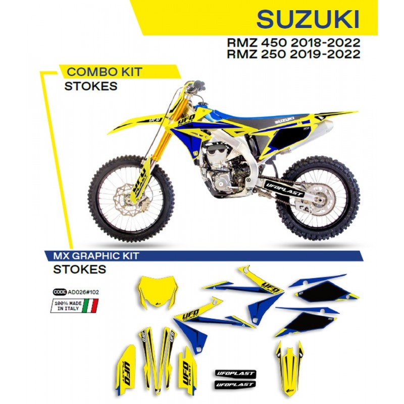 UFO 2022/06 KOMPLET NAKLEJEK (OKLEIN) SUZUKI RMZ 250 '19-'22 STOKES KOLOR ŻÓŁTY