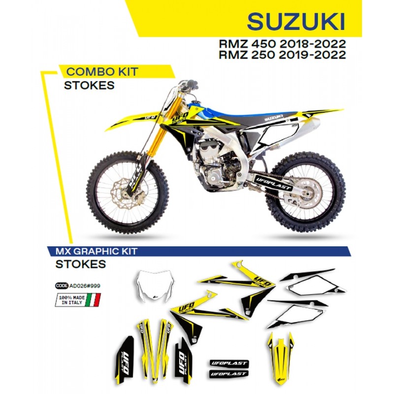 UFO 2022/06 KOMPLET NAKLEJEK (OKLEIN) SUZUKI RMZ 250 '19-'22 STOKES KOLOR OEM (ŻÓŁTY/ BIAŁY/CZARNY)