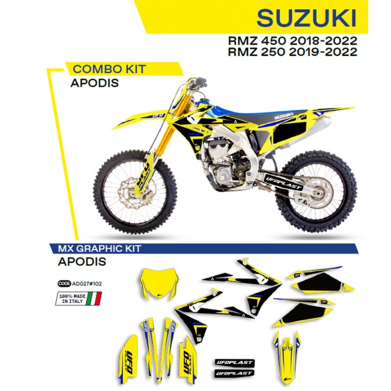 UFO 2022/06 KOMPLET NAKLEJEK (OKLEIN) SUZUKI RMZ 250 '19-'22 APODIS KOLOR ŻÓŁTY