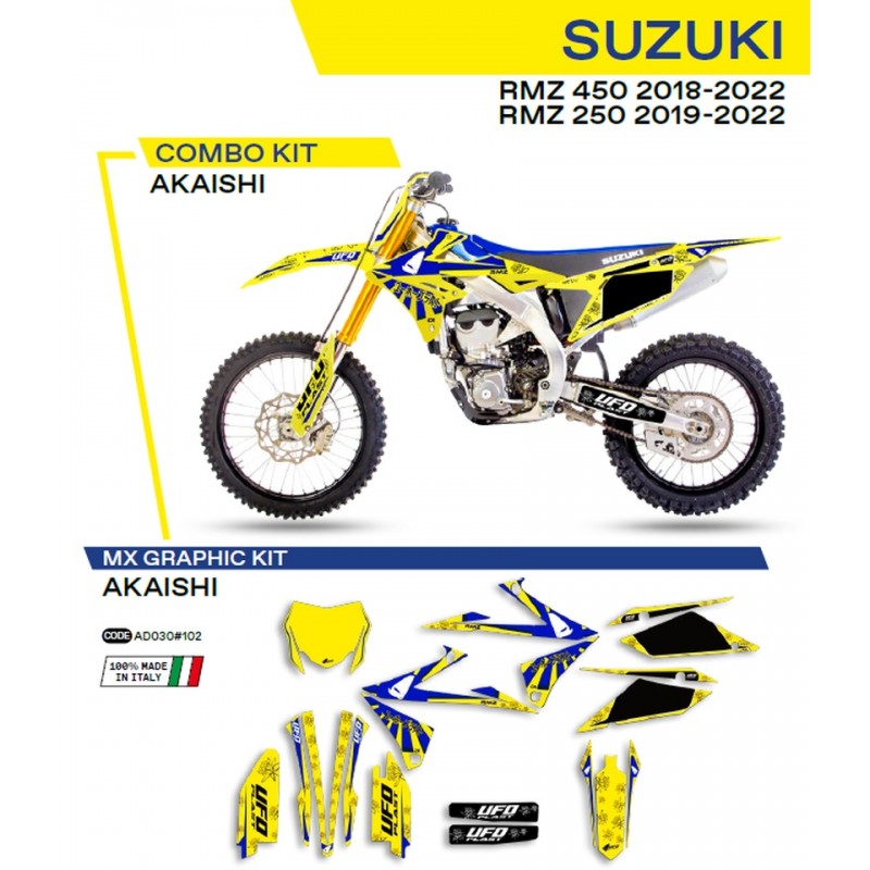 UFO 2022/06 KOMPLET NAKLEJEK (OKLEIN) SUZUKI RMZ 250 '19-'22 AKAISHI KOLOR ŻÓŁTY