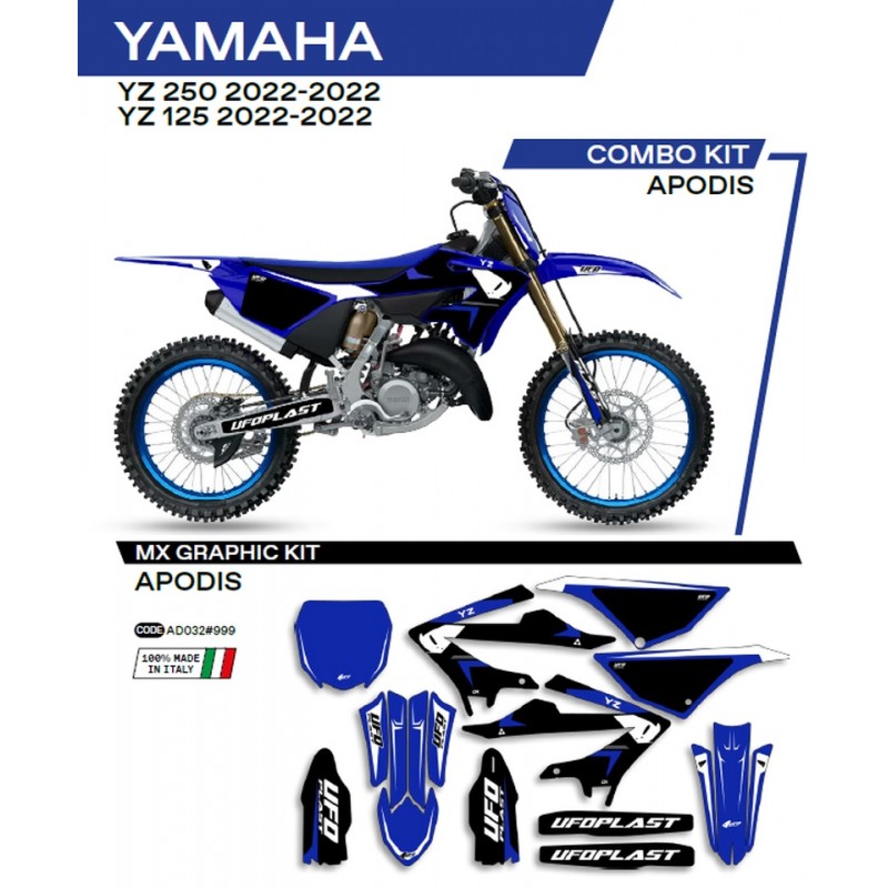 UFO 2022/06 KOMPLET NAKLEJEK (OKLEIN) YAMAHA YZ 125 '22 APODIS KOLOR OEM (NIEBIESKI/BIAŁY/CZARNY)