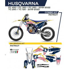 UFO 2022/06 KOMPLET NAKLEJEK (OKLEIN) HUSQVARNA TC 125 '19-'22 PATRIOT KOLOR OEM (BIAŁY/NIEBIESKI)