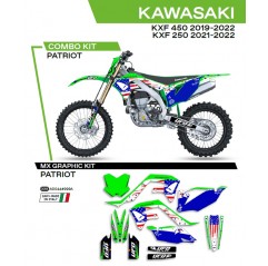 UFO 2022/06 KOMPLET NAKLEJEK (OKLEIN) KAWASAKI KXF 250 '21-'22 PATRIOT KOLOR OEM (ZIELONY/NIEBIESKI)