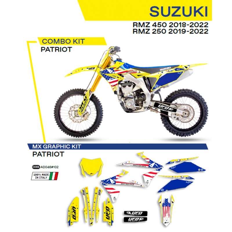 UFO 2022/06 KOMPLET NAKLEJEK (OKLEIN) SUZUKI RMZ 250 '19-'22 PATRIOT KOLOR ŻÓŁTY