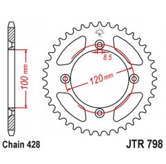 JT ZĘBATKA TYLNA 798 50 SUZUKI RM 80 '83-01, YAMAHA YZ 85 '02-20 (79850JT) (ŁAŃC. 428)