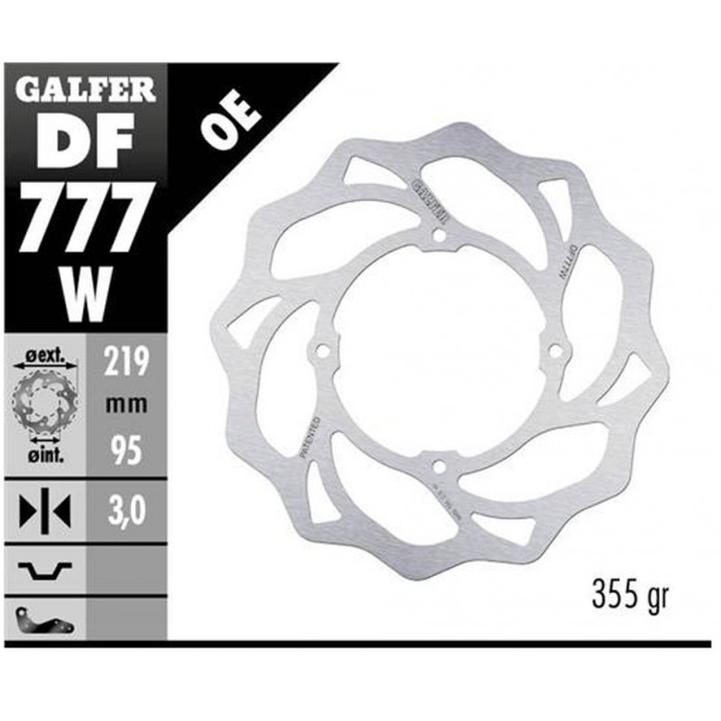 GALFER 2022/04 TARCZA HAMULCOWA PRZÓD KTM XC 105 '07-, SX 150 '15-'18, SX 85 '07-'20, HUSQVARNA TC 85 '14-'20 WAVE (219X95X3MM)