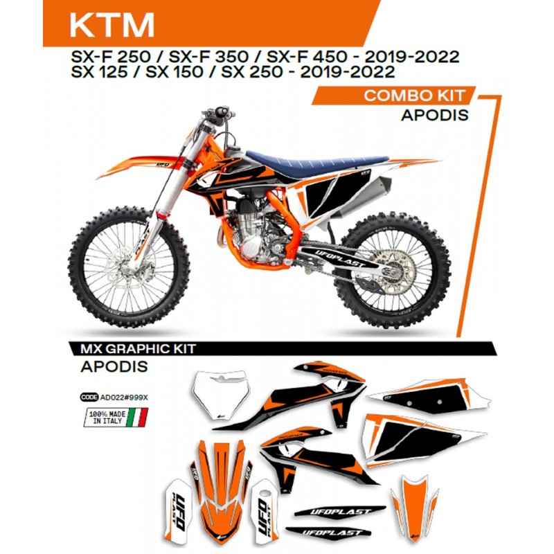 UFO 2022/06 KOMPLET NAKLEJEK (OKLEIN) KTM SX 125 '19-'22 APODIS KOLOR OEM (POMARAŃCZOWY/BIAŁY/CZARNY)