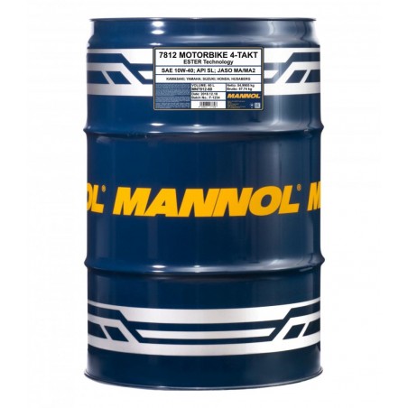 MANNOL OLEJ SILNIKOWY 4T MOTORBIKE 10W40 60L ESTER + MA2 SYNTETYK (7812) (API SL) - 1 BECZKA 60 L