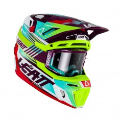 LEATT (NOWOŚĆ 2023) KASK MOTO 8.5 V23 (+ GOGLE VELOCITY 5.5 GRATIS) HELMET KIT NEON KOLOR ZIELONY FLUO/FIOLETOWY/NIEBIESKI ROZMI