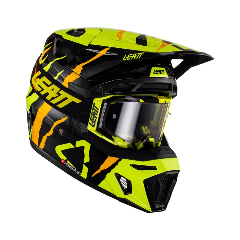 LEATT (NOWOŚĆ 2023) KASK MOTO 8.5 CITRUS V23 (+ GOGLE VELOCITY 5.5 GRATIS) HELMET KIT TIGER KOLOR CZARNY/ŻÓŁTY FLUO/POMARAŃCZOWY