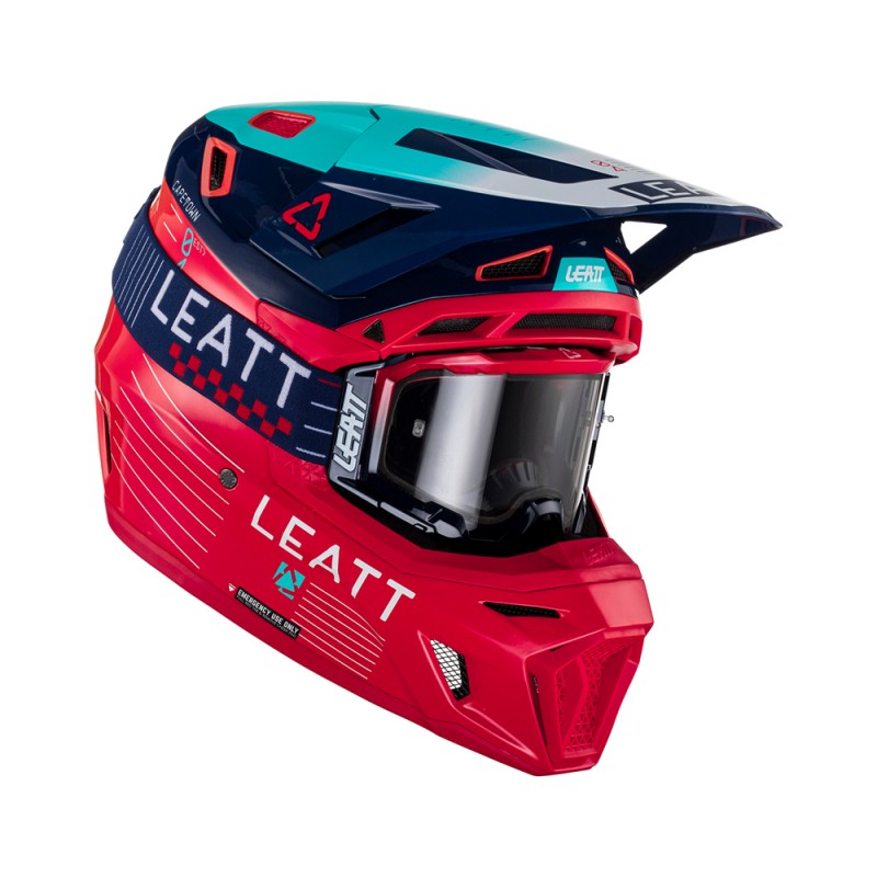 LEATT (NOWOŚĆ 2023) KASK MOTO 8.5 V23 (+ GOGLE VELOCITY 5.5 GRATIS) HELMET KIT RED KOLOR CZERWONY/GRANATOWY/NIEBIESKI ROZMIAR XS