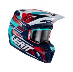 LEATT (NOWOŚĆ 2023) KASK MOTO 8.5 V23 (+ GOGLE VELOCITY 5.5 GRATIS) HELMET KIT ROYAL KOLOR GRANATOWY/CZERWONY/NIEBIESKI ROZMIAR 