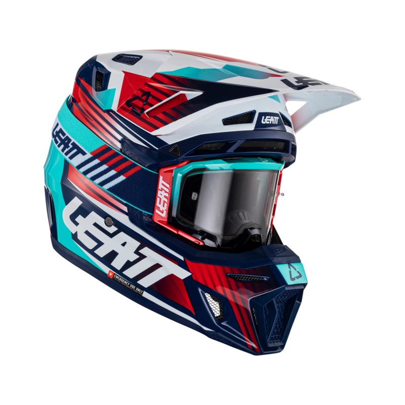 LEATT (NOWOŚĆ 2023) KASK MOTO 8.5 V23 (+ GOGLE VELOCITY 5.5 GRATIS) HELMET KIT ROYAL KOLOR GRANATOWY/CZERWONY/NIEBIESKI ROZMIAR 