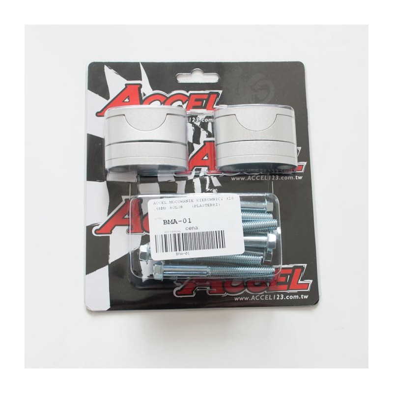 ACCEL MOCOWANIE/PODWYŻKI KIEROWNICY (DÓŁ-28,6/GÓRA-28,6MM) (PLASTERKI 18+5+10+6 39MM) KOLOR SREBRNY