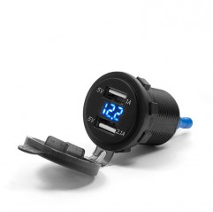 BIKETEC MOTOCYKLOWE PODWÓJNE GNIAZDO Z PODŚWIETLENIEM I WOLTOMIERZEM MONTAŻ W OWIEWKE