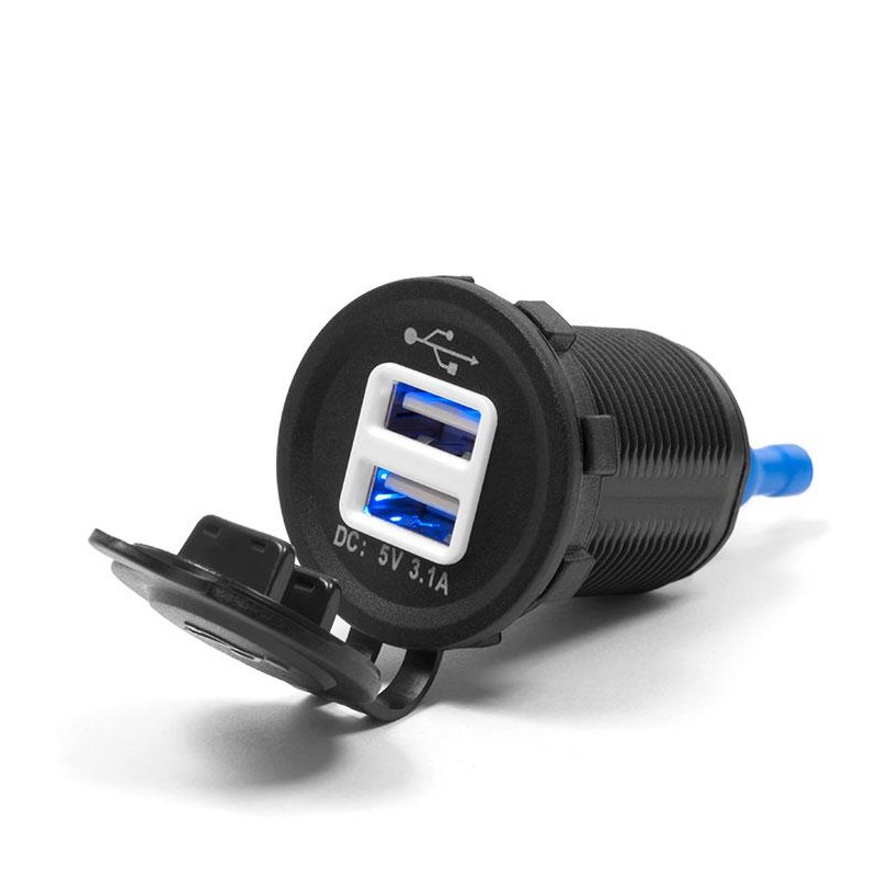 BIKETEC MOTOCYKLOWE PODWÓJNE GNIAZDO USB Z PODŚWIETLENIEM MONTAŻ W OWIEWKĘ