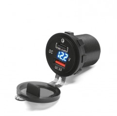 BIKETEC MOTOCYKLOWE PODWÓJNE GNIAZDO USB QUICK CHARGE USB TYP-C Z PODŚWIETLENIEM I WOLTOMIERZEM MONTAŻ W OWIEWKĘ