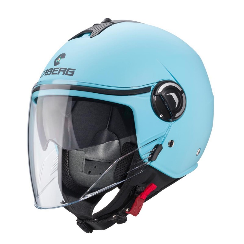 CABERG KASK OTWARTY JET Z BLENDĄ MODEL RIVIERA V4X KOLOR JASNY NIEBIESKI MAT ROZMIAR XS