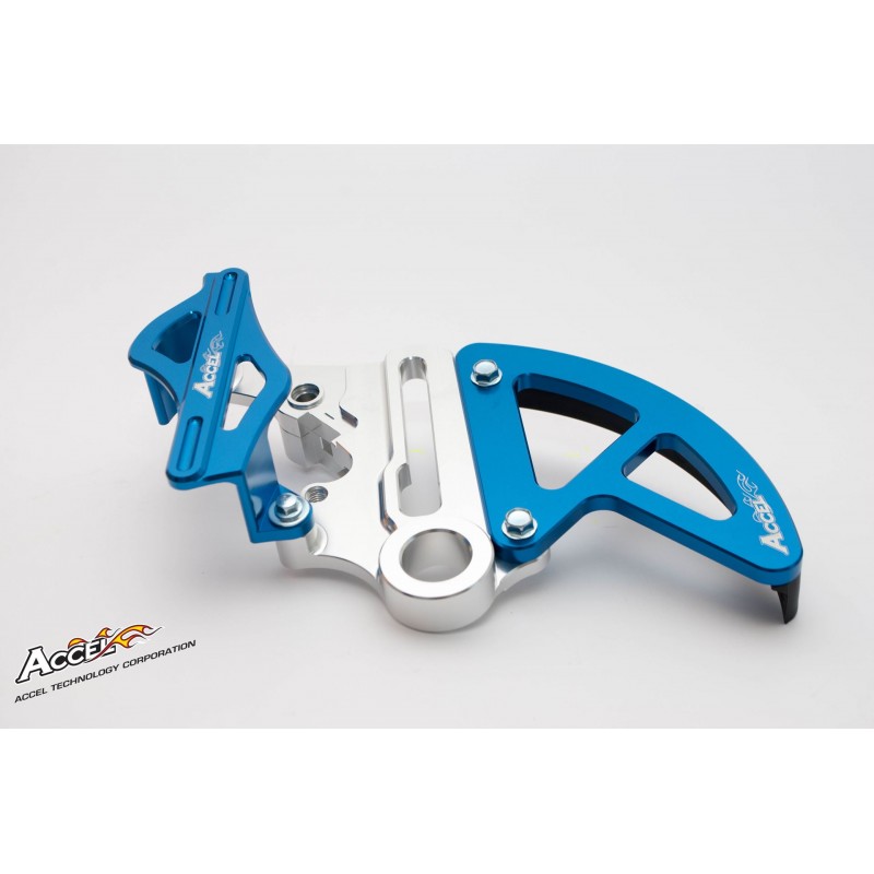 ACCEL OSŁONA ZACISKU I TARCZY HAMULCOWEJ TYŁ, KTM SX/SXF/EXC/EXCF '13-'22, HUSQVARNA TC/FC '15-'22 (OŚKA 25 MM), KOLOR NIEBIESKI