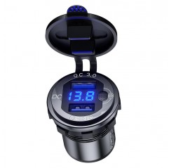 BIKETEC MOTOCYKLOWE PODWÓJNE GNIAZDO USB QC 3.0 - 36 W Z WOLTOMIERZEM MONTAŻ NA POWIERZCHNIE PŁASKĄ (OWIEWKA, KUFER)