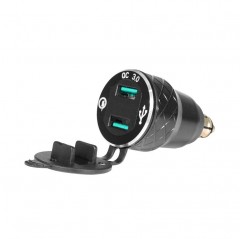 BIKETEC MOTOCYKLOWE PODWÓJNE GNIAZDO USB QC 3.0 - 36 W DIN QUICK CHARGE Z WOLTOMIERZEM BMW / TRIUMPH