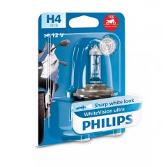 PHILIPS ŻARÓWKA MOTOCYKLOWA H4 12V 60/55 P43T WHITE VISION ULTRA MOTO (EFEKT INTENSYWNEJ BIELI - ODPORNA NA WIBRACJE - HOMOLOGAC