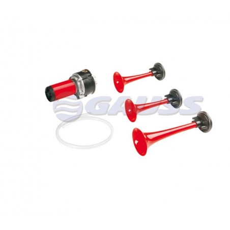 GAUSS 2023/06 KLAKSON (SYGNAŁ DŹWIĘKOWY) ELEKTRO-PNEUMATYCZNY UNIVERSALNY (WYSOKI ŚREDNI I NISKI TON) CZERWONY (DŁ. 153 MM, 165 