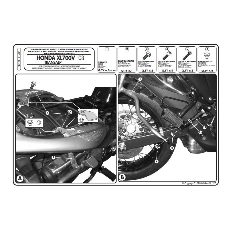 KAPPA STELAŻ KUFRÓW BOCZNYCH MONOKEY HONDA XL 700V TRANSALP (08-13) - RÓWNIEŻ POD KUFRY MONOKEY K'MISSION ALU