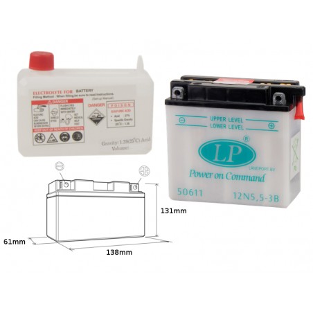 LANDPORT AKUMULATOR 12N5,5-3B 12V 5,5AH 138X61X131 OBSŁUGOWY - ELEKTROLIT OSOBNO (4) UE2019/1148