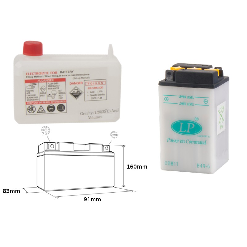 LANDPORT AKUMULATOR B49-6 6V 8AH 91X83X161 OBSŁUGOWY - ELEKTROLIT OSOBNO (4) UE2019/1148