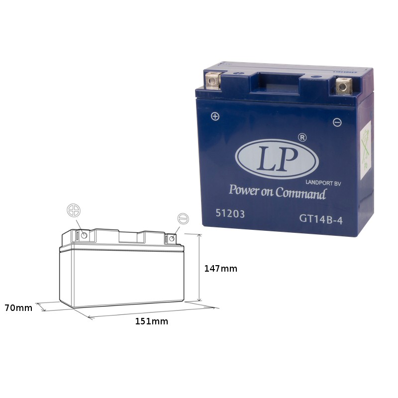 LANDPORT AKUMULATOR ŻELOWY GT14B-4 12V 12AH 150X69X145 BEZOBSŁUGOWY - ZALANY (6) (190A)