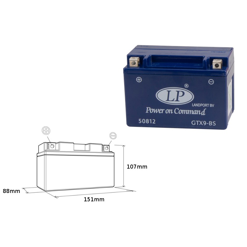 LANDPORT AKUMULATOR ŻELOWY GTX9-4 12V 8AH 151X88X107 BEZOBSŁUGOWY - ZALANY - ZASTĘPUJE GTX9BS L (6)