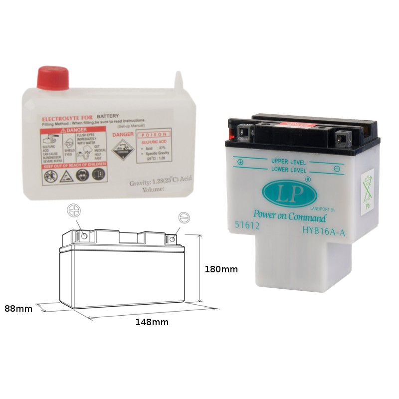 LANDPORT AKUMULATOR HYB16A-A 12V 16AH 151X91X182 OBSŁUGOWY - ELEKTROLIT OSOBNO (2) UE2019/1148