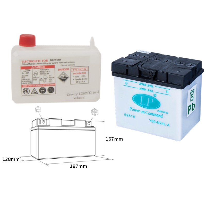 LANDPORT AKUMULATOR Y60-N24L-A 12V 24AH 185X125X176 OBSŁUGOWY - ELEKTROLIT OSOBNO (2) UE2019/1148