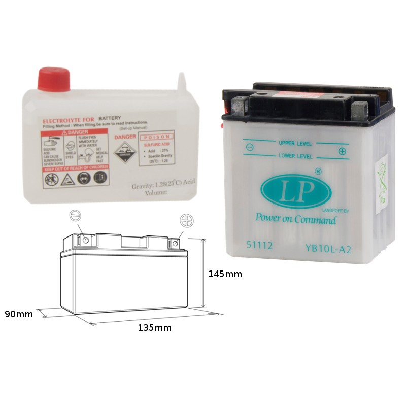 LANDPORT AKUMULATOR YB10L-A2 12V 11AH 136X91X146 (GB10LA2) OBSŁUGOWY - ELEKTROLIT OSOBNO (4) UE2019/1148